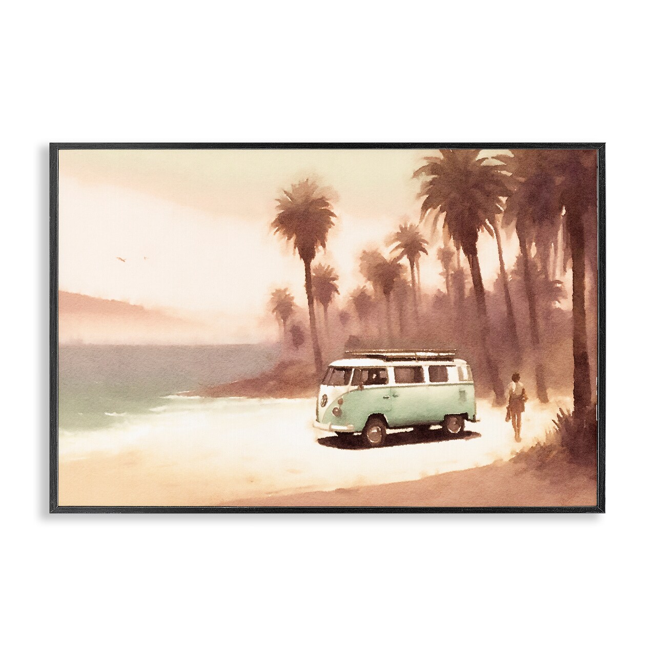 Stupell Industries Peaceful Beach Travel Van Framed Giclee Wall Art Design by Noah Bay